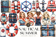 Watercolor Vintage Nautical Clipart, an Illustration by OK Design (Thumbnail 1 of 5)