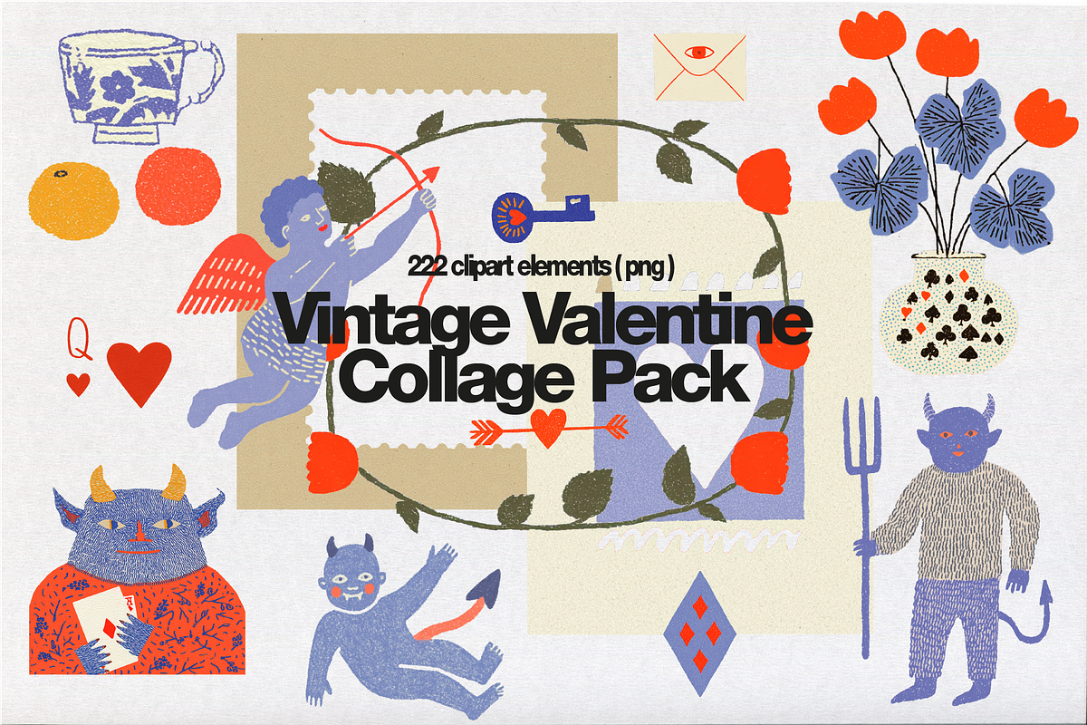 Vintage Valentine Collage Pack, an Object Illustration by Aleks.Flaks (Photo 1 of 18)