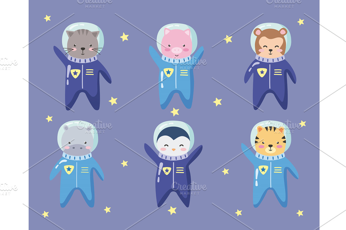 six space animals icons, an Animal Illustration by studiogstock
