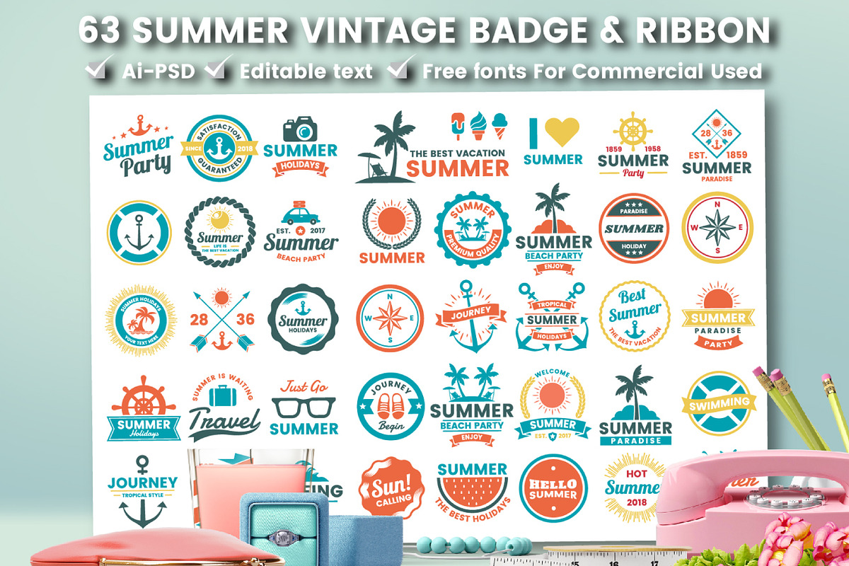 63 SUMMER VINTAGE BADGE & RIBBON, a Branding & Logo Template by Toonsteb (Photo 15 of 16)