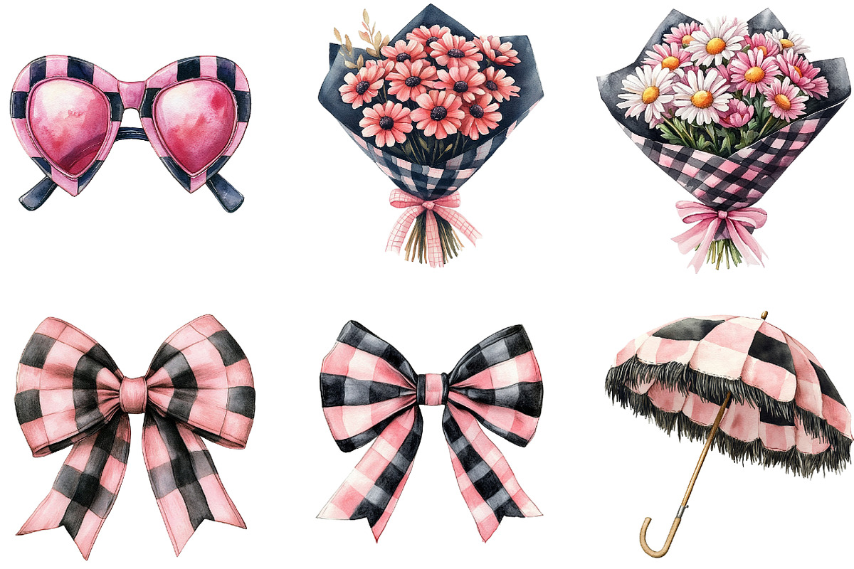 Black and Pink Gingham Summer Clipar, an Illustration by DreamArtGraphic (Photo 4 of 4)