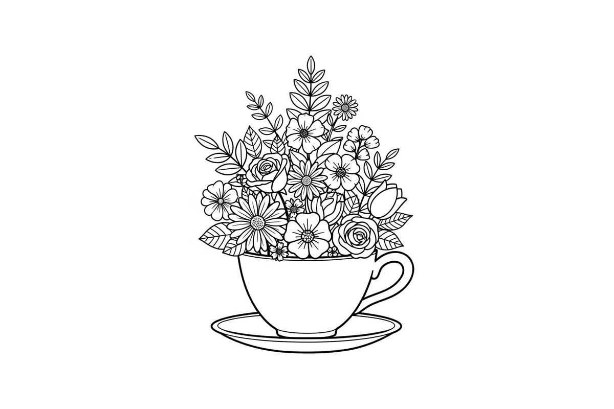 Floral Teacup Line Art Bundle, an Illustration by Gfx_Store (Photo 50 of 51)