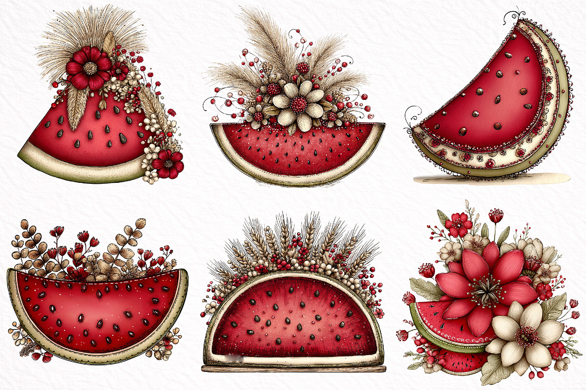 Whimsical Boho Watermelon Clipart, an Illustration by DreamArtGraphic (Photo 3 of 8)