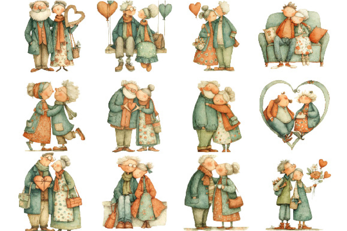 Romantic Elderly Couple Bundle, an Illustration by Designking (Photo 3 of 5)