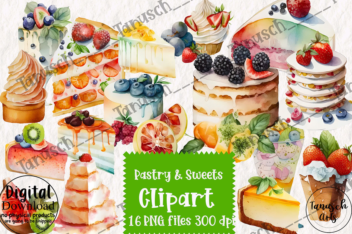 Watercolor Pastry Clipart Part 1, a Food Illustration by TanuschArts (Photo 2 of 5)