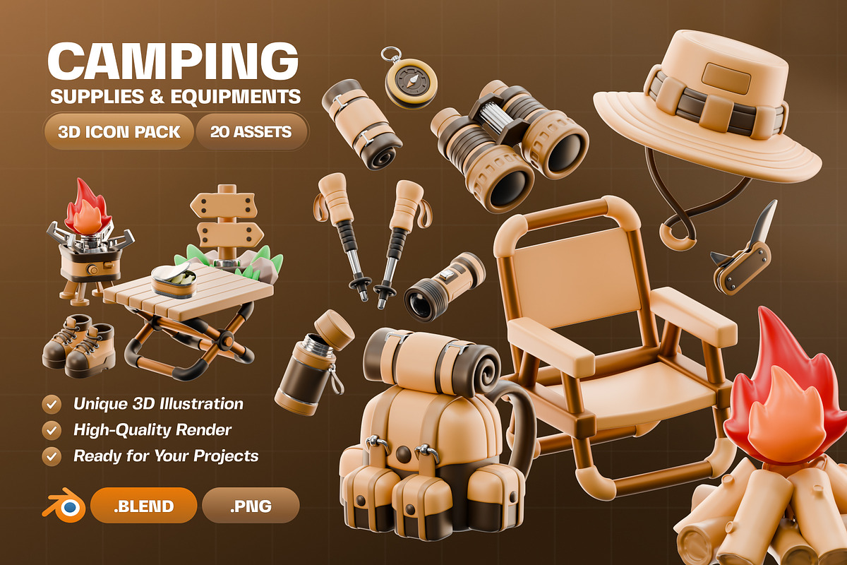 Camping Supplies 3D Icon Pack, an Object 3D Model by Haps Space (Photo 1 of 4)