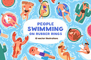 People swimming on rubber rings set, a Person Illustration by Good Studio (Thumbnail 1 of 3)