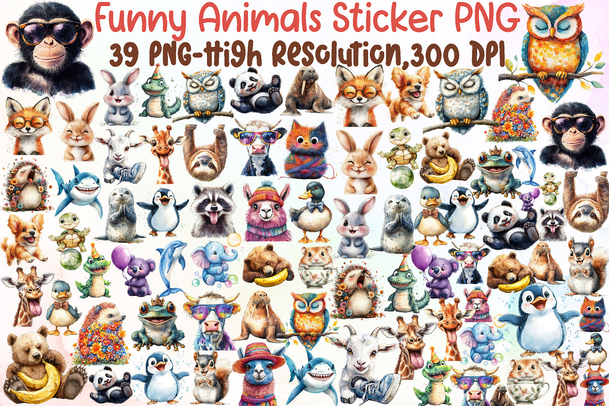 Funny Animals Clipart Sticker Clipar, an Illustration by Sublimation Artist (Photo 1 of 6)