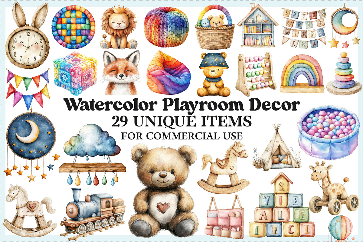 Watercolor Playroom Decor Clipart, an Illustration by Craft Nest (Photo 1 of 9)