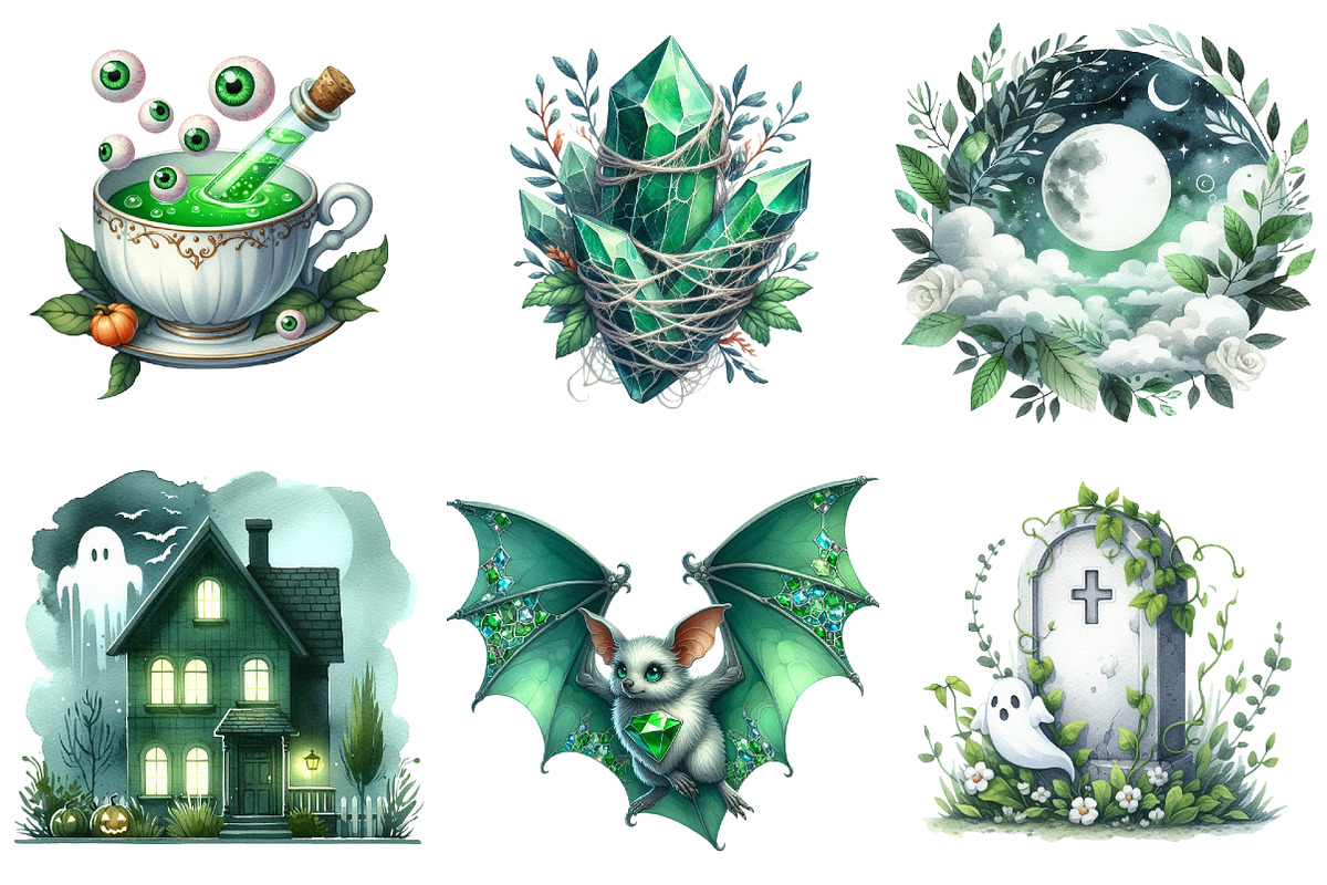 Green & White Halloween Clipart, an Illustration by Pixels.Craft (Photo 2 of 8)