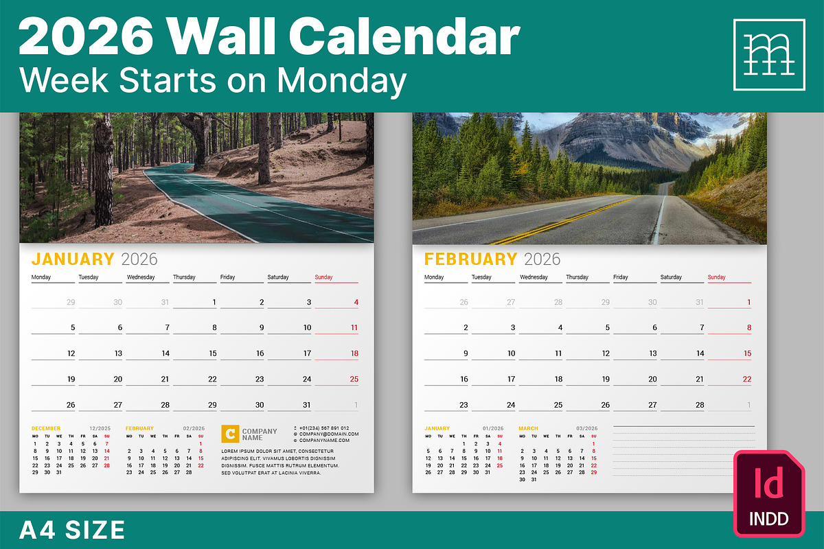 Wall Calendar 2026 (WC027-26-M), a Stationery Template by mikhailmorosin (Photo 1 of 5)