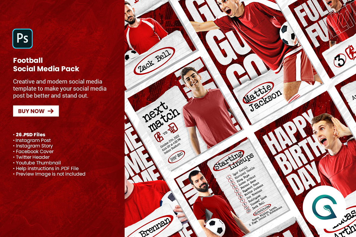 Football Social Media Pack Template, a Social Media Template by Geelator Studio (Photo 1 of 6)