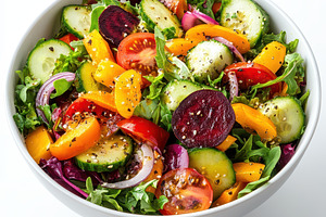 Colorful Vegetable Salad in White Bo, a Food & Drink Photo by Pixeness Studio