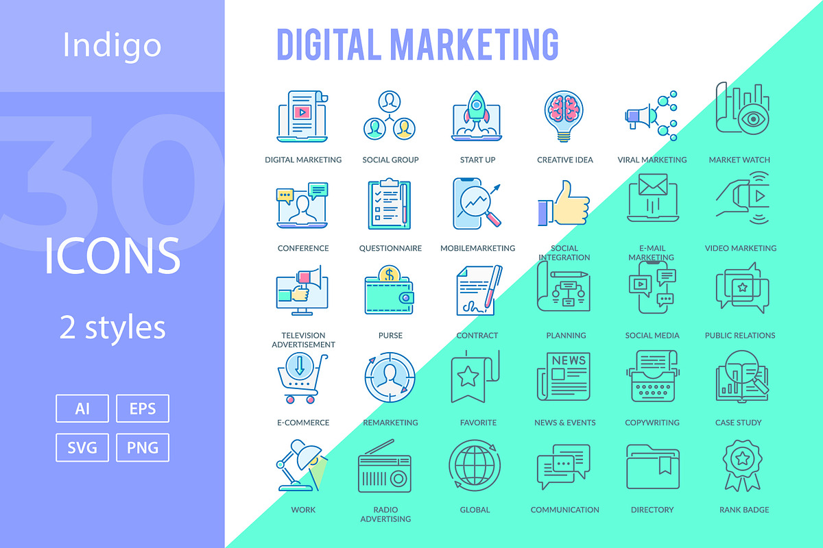 Digital Marketing Icons, an Outline Icon by Kalash (Photo 1 of 3)