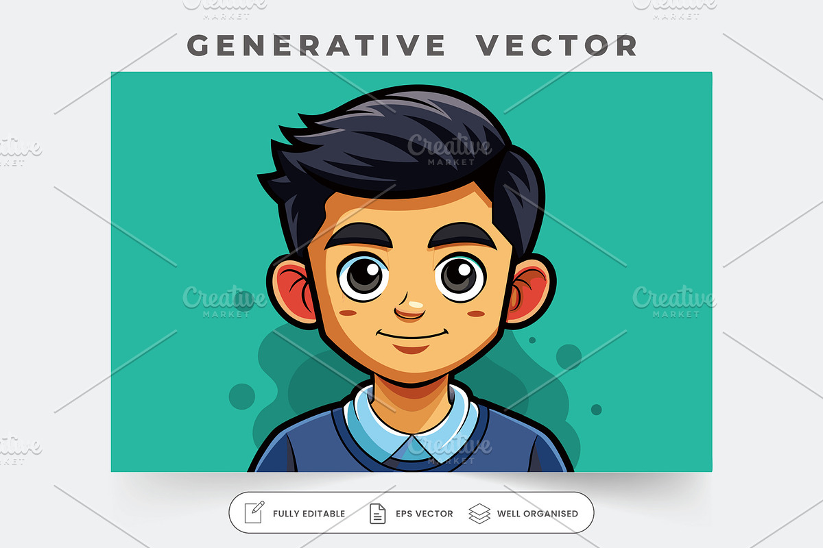 A happy cartoon boy with dark hair s, a Graphic by Iftikhar Alam