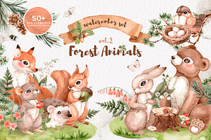 Watercolor Forest Animals set