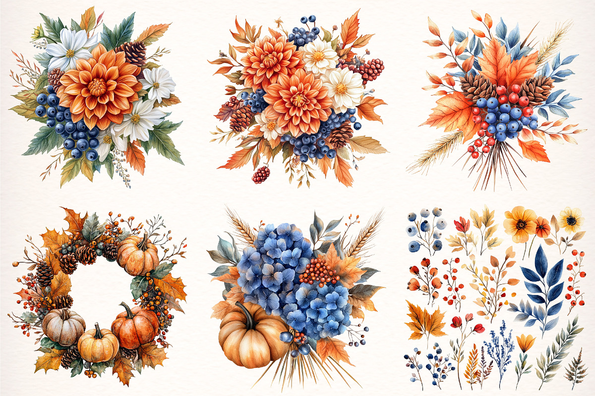 Watercolor Autumn Leaves Clipart, a Transportation Illustration by Digital Artistic99 (Photo 3 of 8)