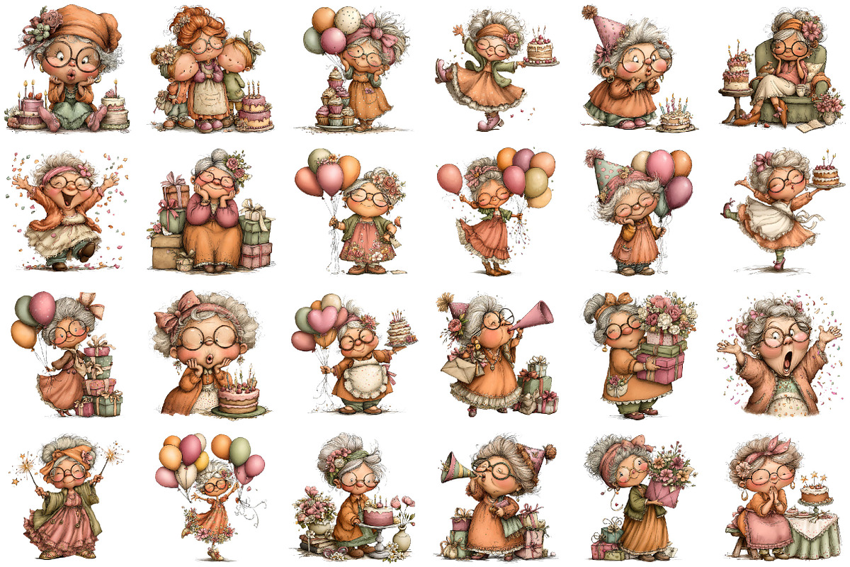 Whimsical Birthday Grandma Clipart, a Seasonal Illustration by designcity5 (Photo 2 of 5)