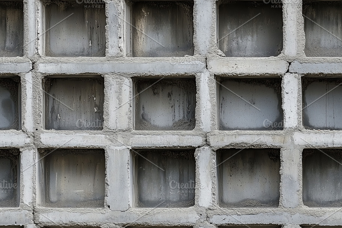 Seamless bare cinder block brick concrete wall featuring a grid pattern ...