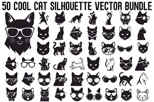 Cool Cat Silhouette Vector Bundle, an Illustration by Designs_River