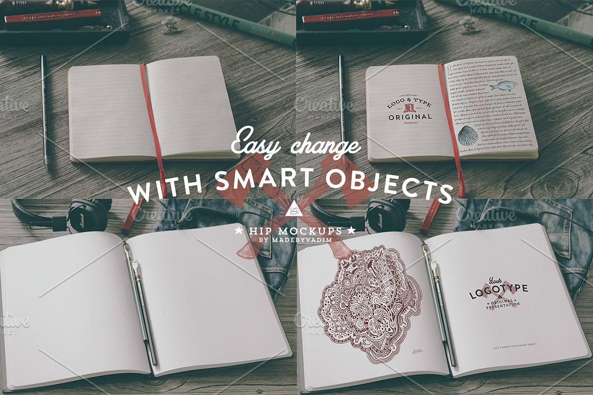 34 Hip Notebook Mock-ups, a Pens & Pencil Mockup by Madebyvadim (Photo 2 of 5)
