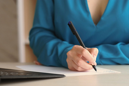 Office paperwork woman hands writing paper desk, a Technology Photo by Photo Drive Studio