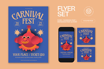 Blue Quirky Carnivals Flyer Set, a Flyer Template by graphicook