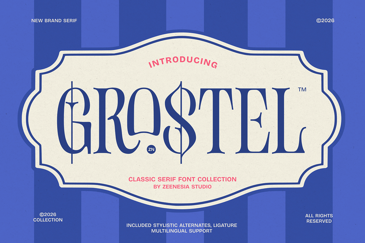 Grostel, a Serif Font by zeenesia (Photo 1 of 12)