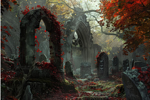 Mystical Cemetery Scene With Rich