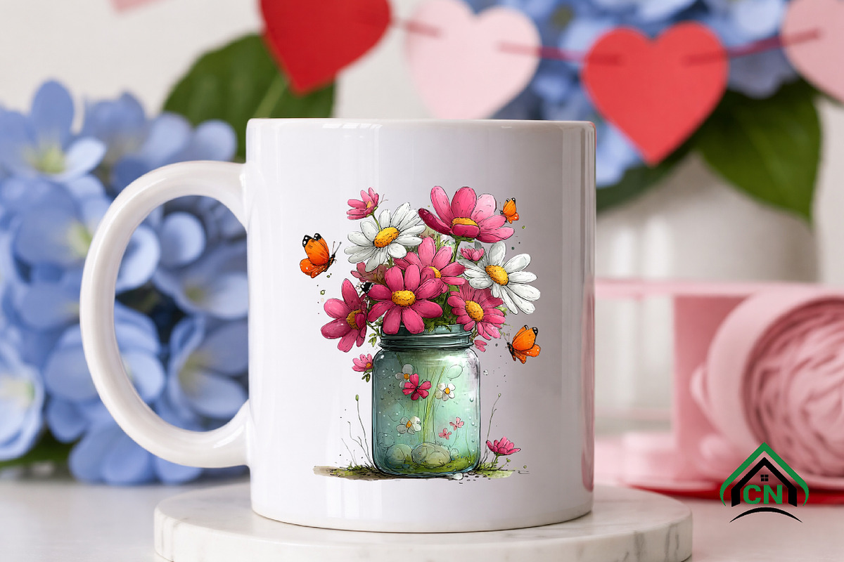 Watercolor Spring Mason Jar Clipart, an Illustration by Craft Nest (Photo 8 of 11)