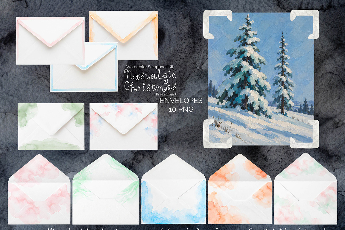 Christmas Watercolor Scrapbook Kit, a Background Graphic by DreamoraArt (Photo 5 of 6)