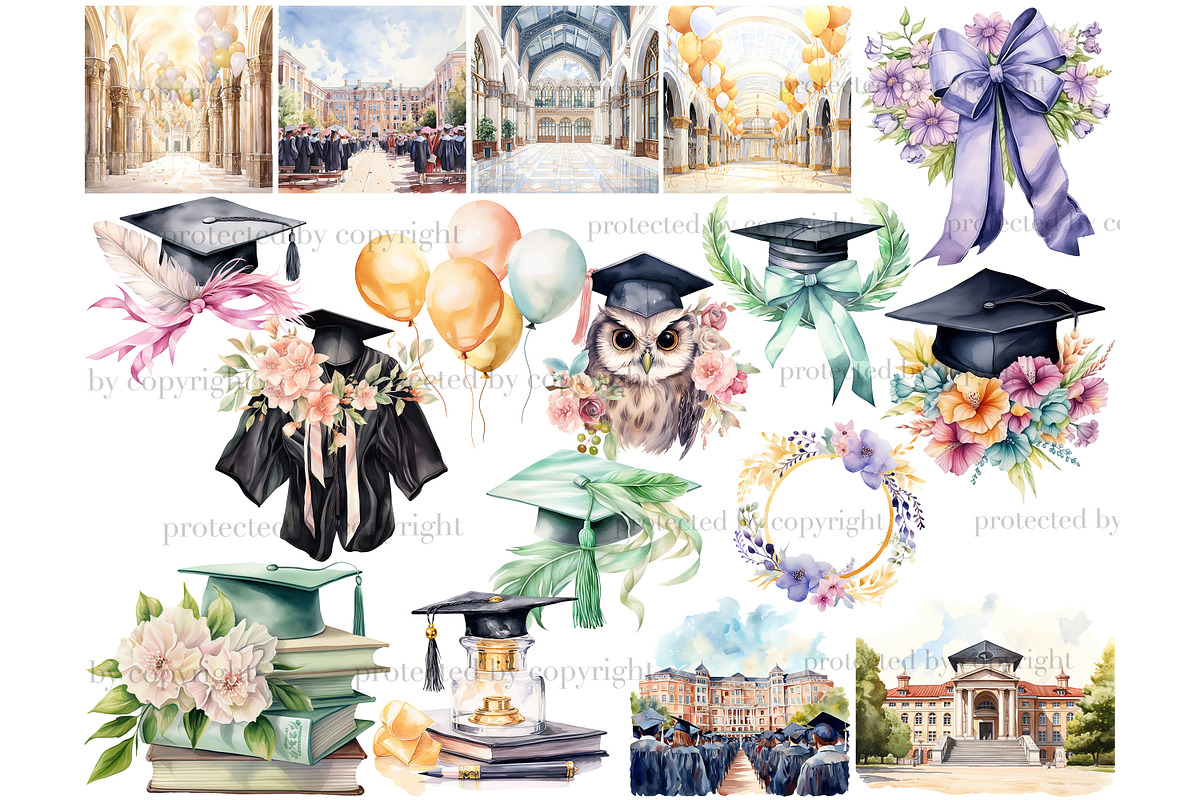 Graduation Clipart Bundle, an Education Illustration by GlamArtZhanna (Photo 4 of 6)