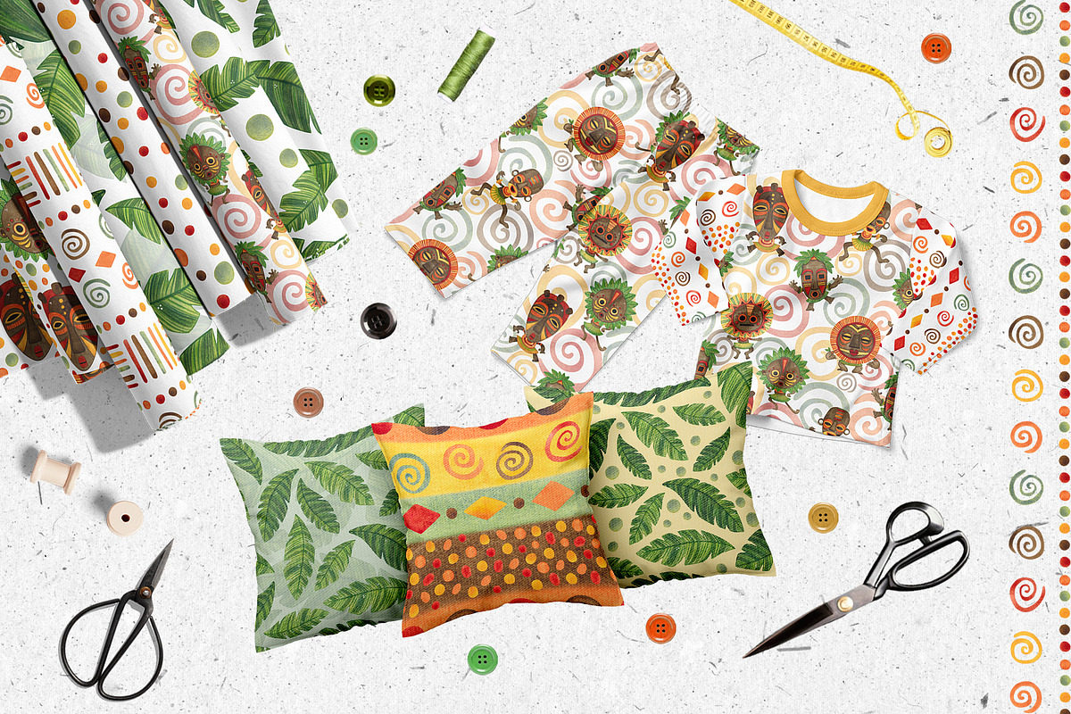 African masks seamless pattern set, an Illustration by DemiLena (Photo 6 of 8)