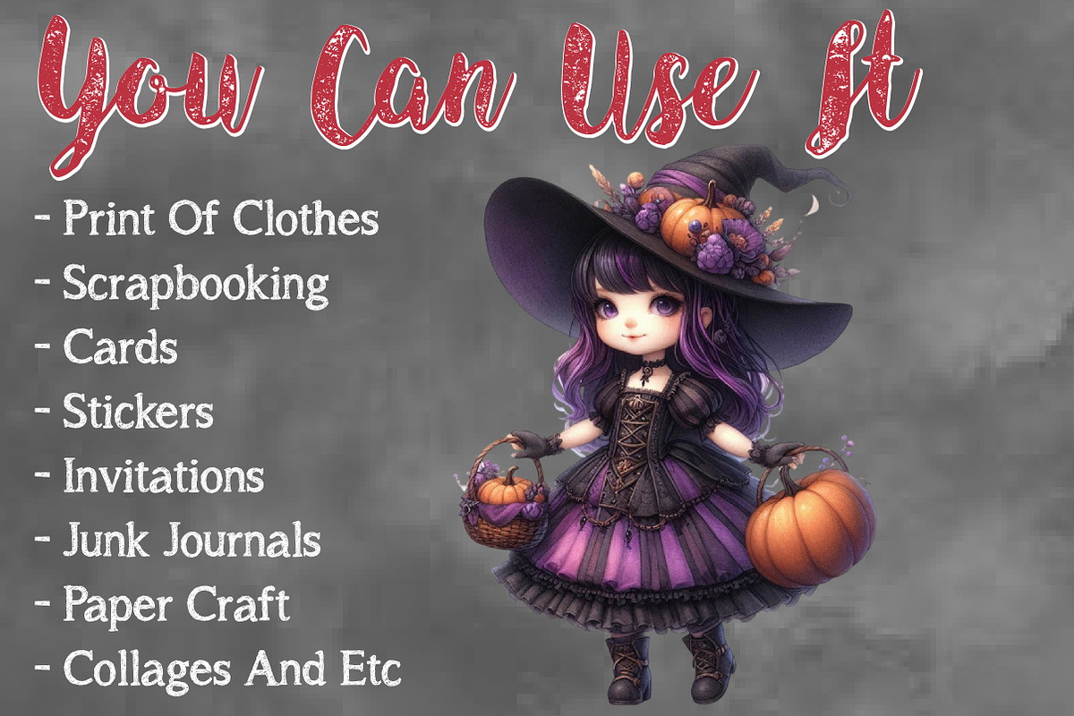Watercolor Halloween Witch Clipart, a Seasonal Illustration by Craft Nest (Photo 5 of 5)