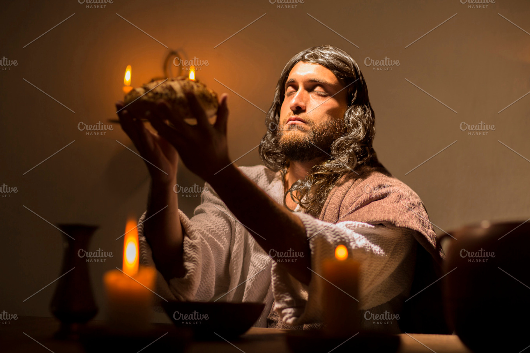 Jesus christ blessing bread and wine stock photo containing catholic and, a Person Photo by Mexico stock images