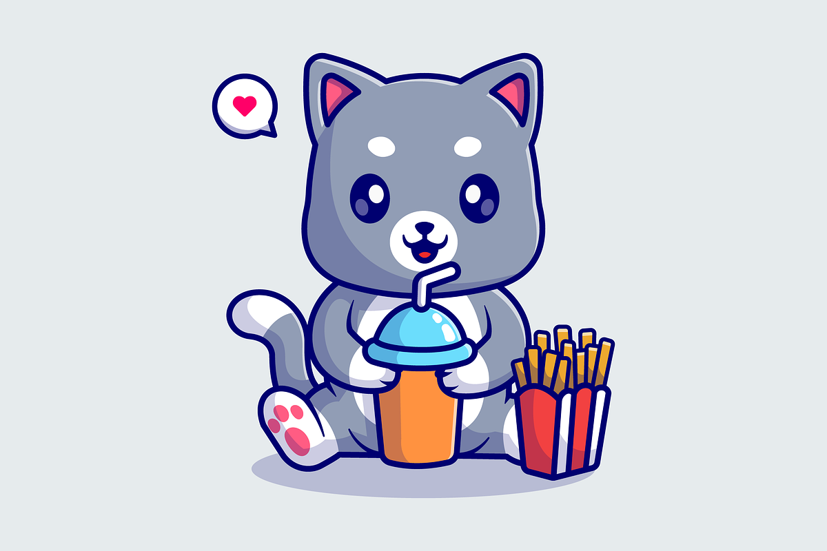 Cute Cat Drink Soda And Eating, an Animal Illustration by Catalyst Labs