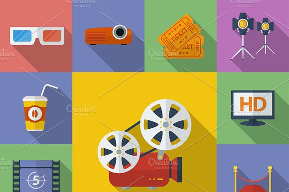 Set Of 13 Cinema Movie Icons.