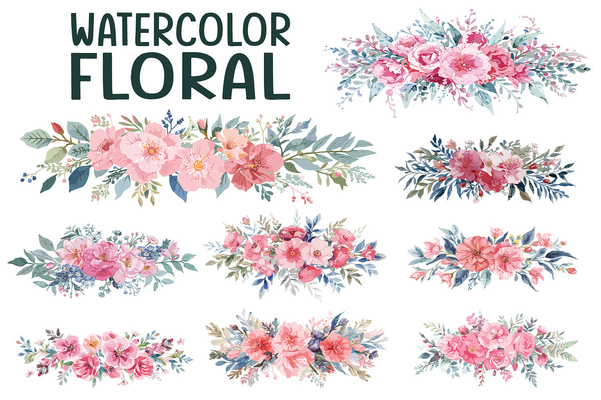 Watercolor Floral Bouquet Set, an Illustration by Creativeshirt (Photo 1 of 11)