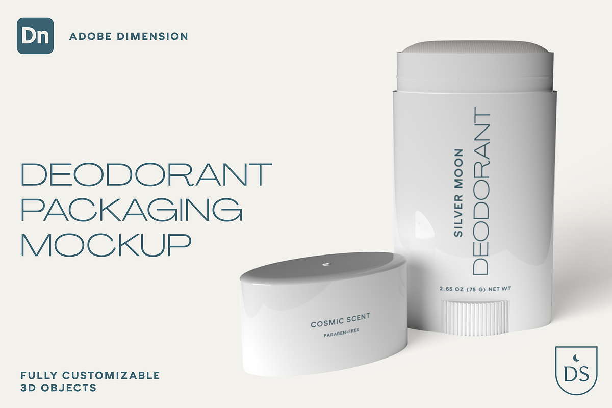 3D Deodorant Packaging Mockup, a Mockup by Silver Moon Design School (Photo 1 of 4)