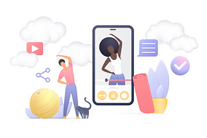 Online yoga class volumetric concept, a Technology Illustration by Lemberg Vector