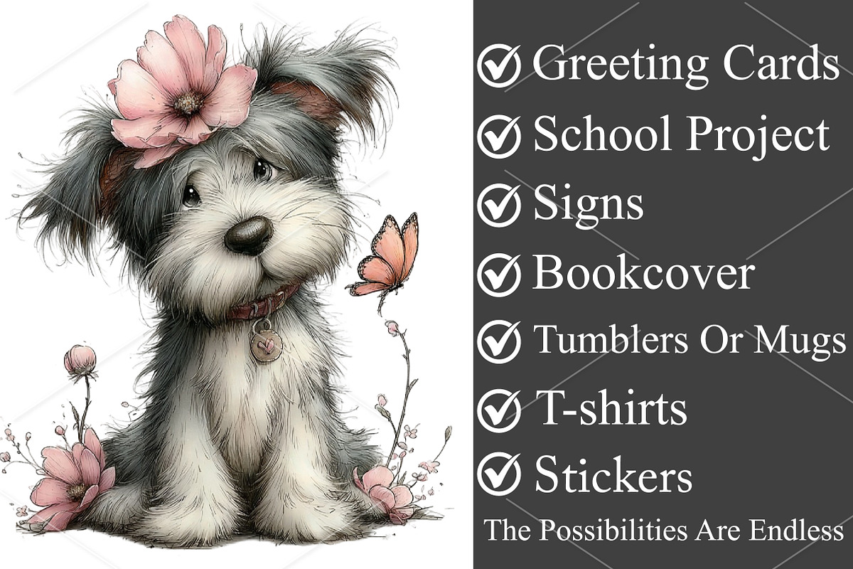 Watercolor Dog And Butterfly Clipart, a Seasonal Illustration by Canvas Craft (Photo 3 of 7)