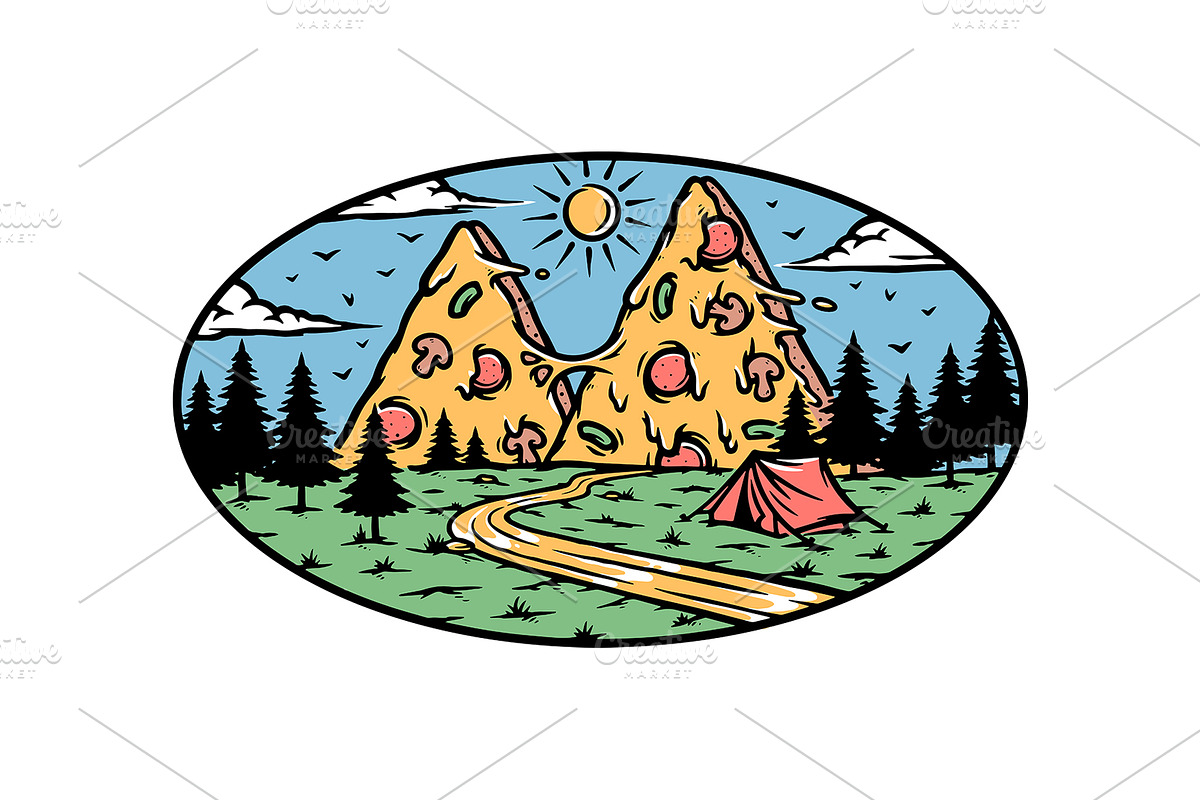 pizza mountain view in nature, an Illustration by gunaonedesign (Photo 1 of 5)