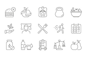 Healthy Lifestyle Line Icon Set, a Food Illustration by Vector Creator