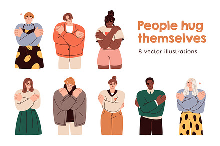 People hug themselves. Self love set, a Person Illustration by Good Studio