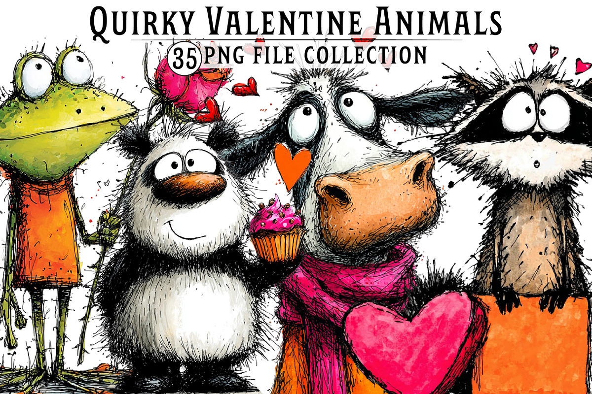 Quirky Valentine's Animals Clipart, an Illustration by Dream Creation (Photo 1 of 7)