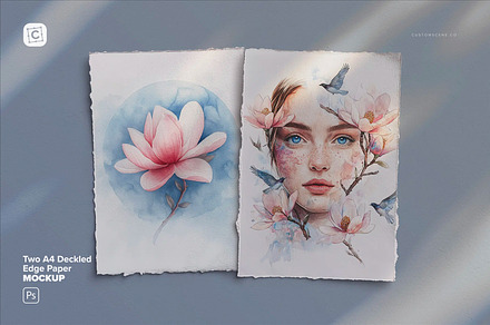 Two A4 Deckled Edge Paper Mockup