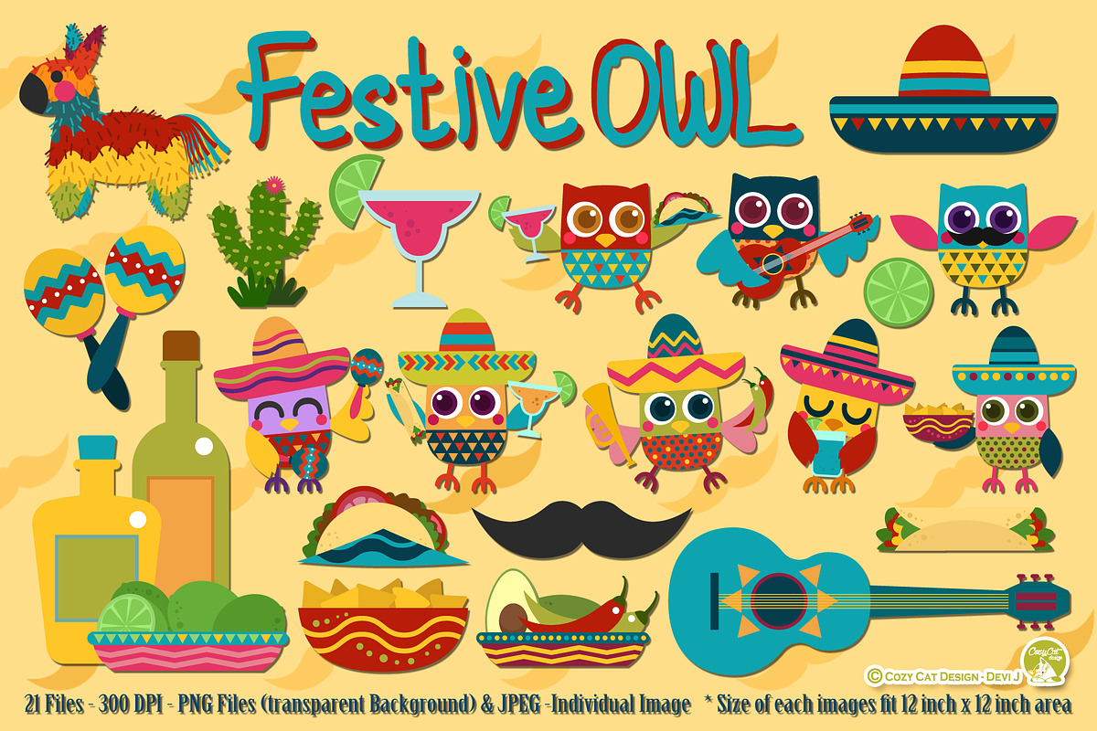 FestiveOWL Digital Clipart, a Seasonal Illustration by Cozy Cat Design (Photo 1 of 5)