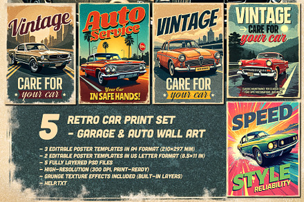Retro Car Print Set