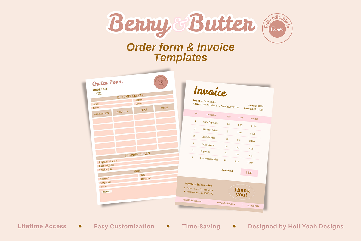 Invoice & Order Form Canva Templates, a Stationery Template by Hell Yeah Designs (Photo 1 of 5)