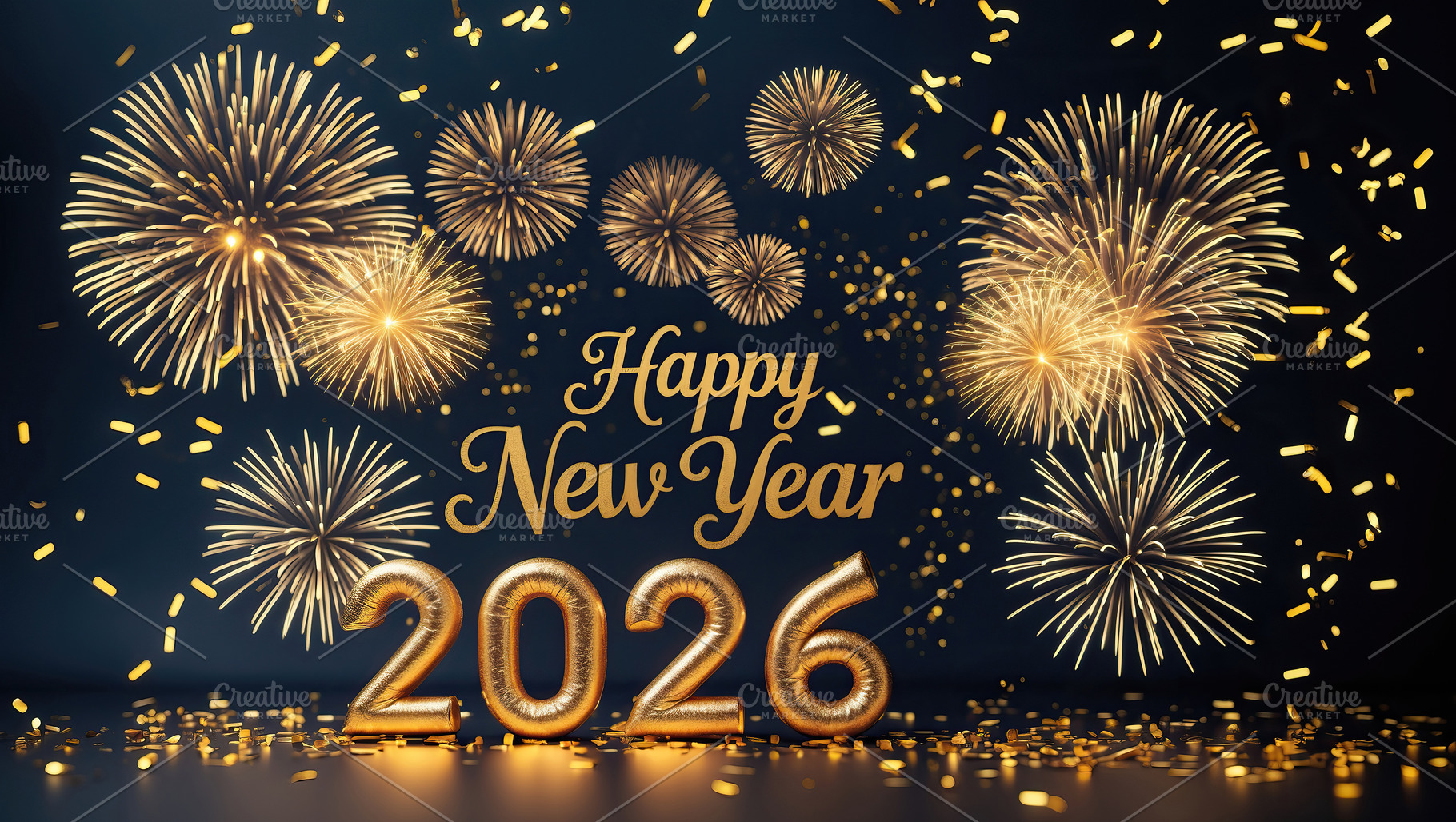 Happy New Year 2026 with Golden Fire, an Abstract Photo by Perpis